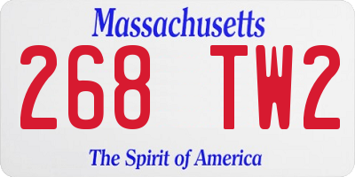 MA license plate 268TW2