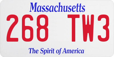MA license plate 268TW3