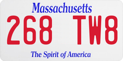 MA license plate 268TW8