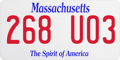 MA license plate 268UO3