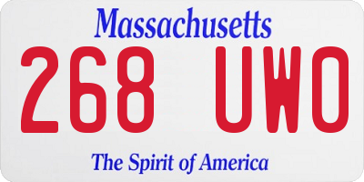 MA license plate 268UW0