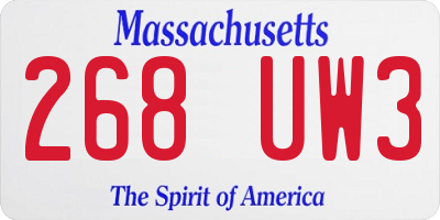 MA license plate 268UW3