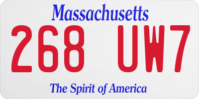 MA license plate 268UW7