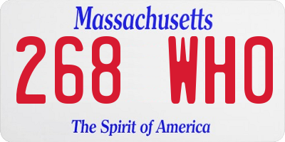 MA license plate 268WH0