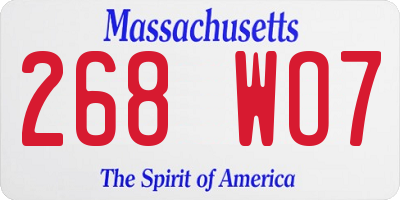 MA license plate 268WO7