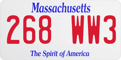 MA license plate 268WW3