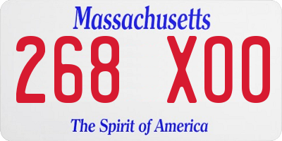 MA license plate 268XO0