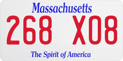 MA license plate 268XO8