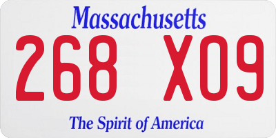 MA license plate 268XO9