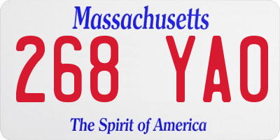 MA license plate 268YA0