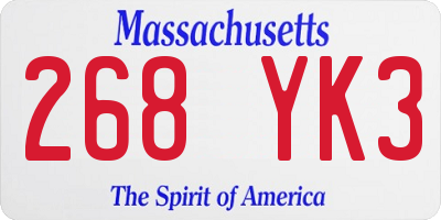 MA license plate 268YK3