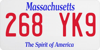 MA license plate 268YK9