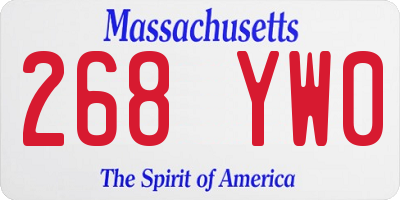 MA license plate 268YW0