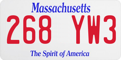 MA license plate 268YW3