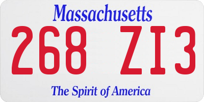 MA license plate 268ZI3