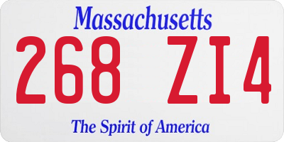 MA license plate 268ZI4