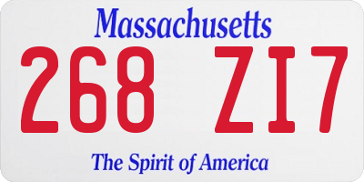 MA license plate 268ZI7