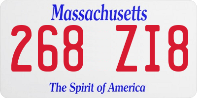 MA license plate 268ZI8