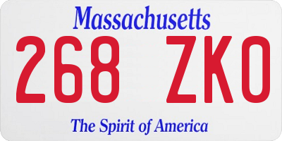 MA license plate 268ZK0
