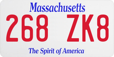 MA license plate 268ZK8