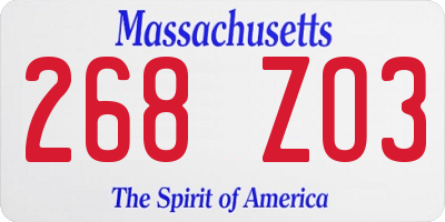 MA license plate 268ZO3