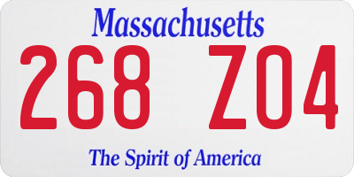 MA license plate 268ZO4