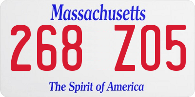 MA license plate 268ZO5