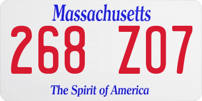 MA license plate 268ZO7