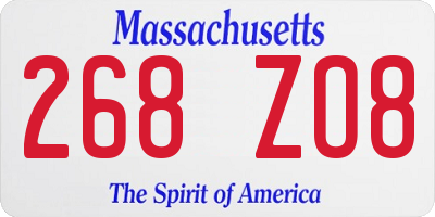 MA license plate 268ZO8