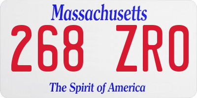 MA license plate 268ZR0