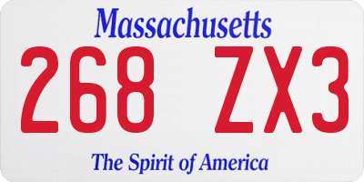 MA license plate 268ZX3