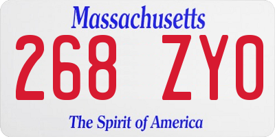 MA license plate 268ZY0