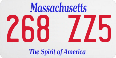 MA license plate 268ZZ5
