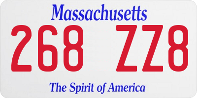 MA license plate 268ZZ8