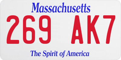 MA license plate 269AK7