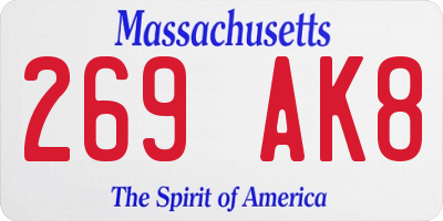 MA license plate 269AK8