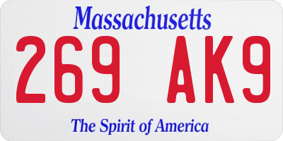 MA license plate 269AK9