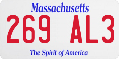 MA license plate 269AL3