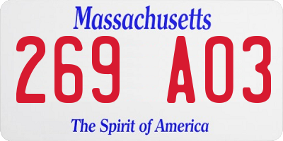 MA license plate 269AO3