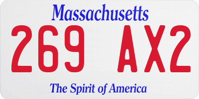 MA license plate 269AX2