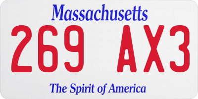 MA license plate 269AX3