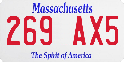 MA license plate 269AX5
