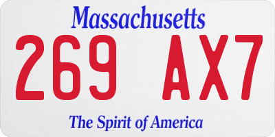 MA license plate 269AX7