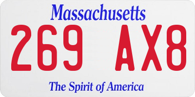 MA license plate 269AX8