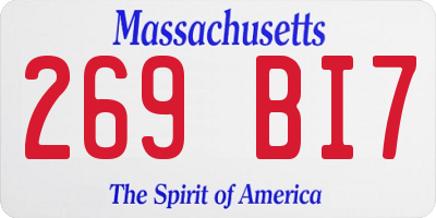 MA license plate 269BI7