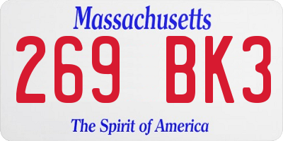 MA license plate 269BK3