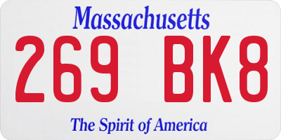 MA license plate 269BK8