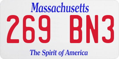 MA license plate 269BN3