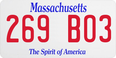 MA license plate 269BO3