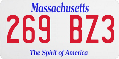 MA license plate 269BZ3